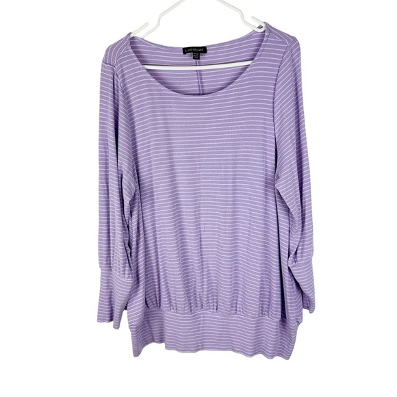 Lane Bryant Lavender and White Stripe Long Sleeve Ribbed Top - Picture 3 of 8